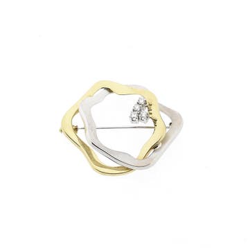 Bicolor gouden broche met diamanten; 0,06 ct., Gebruikt, Ophalen of Verzenden, Met edelsteen, Goud