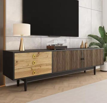 TV-Meubel 180 cm – Lowboard met Golfdeuren en 3 Lades, Verzenden, Nieuw