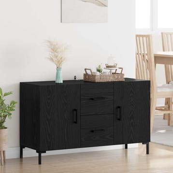 vidaXL Dressoir Zwart Eiken 100 x 36 x 60 cm Bewerkt hout, Verzenden, Nieuw, Overige houtsoorten, Minder dan 50 cm
