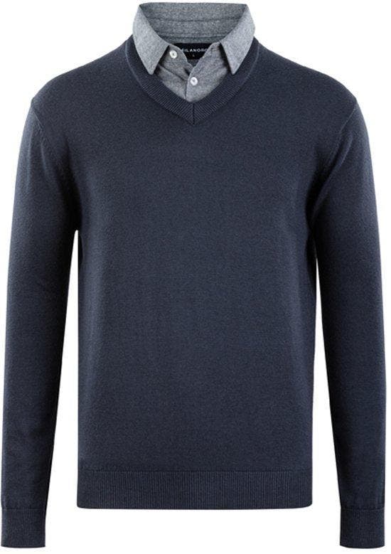 2dekans | Milanoro - Herenpullover met overhemdkraag - Navy, Kleding | Heren, Truien en Vesten, Zo goed als nieuw, Maat 56/58 (XL)