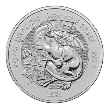 Tudor Beast Royal Dragon 2 oz 2026, Postzegels en Munten, Verzenden, Losse munt, Zilver