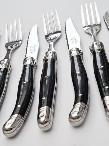 Laguiole - 6x Forks & 6x knives - Black - style de -