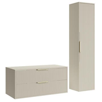 Wastafelkast Rimini 100 cm - Beige - met Kolomkast, Verzenden, Nieuw, Wastafelkast