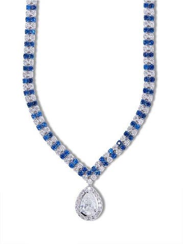 Halsketting - 14 karaat Witgoud - 5.92ct. tw. Saffier -, Nieuw