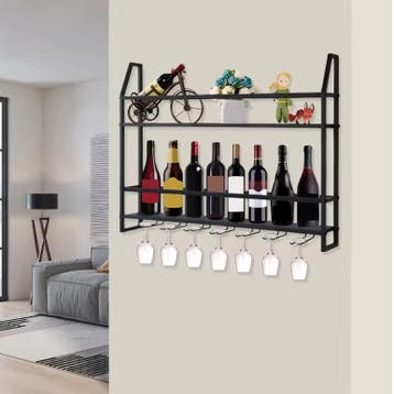 Wandrek Wijnrek Industrieel –Staal 2-Laags Flessen en Glazen, Huis en Inrichting, Verzenden, Nieuw