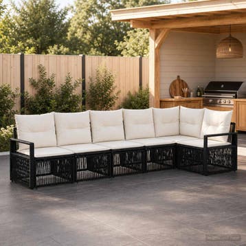 vidaXL Tuinbankenset 6 st Zwart poly rattan, Verzenden, Nieuw, 6 zitplaatsen