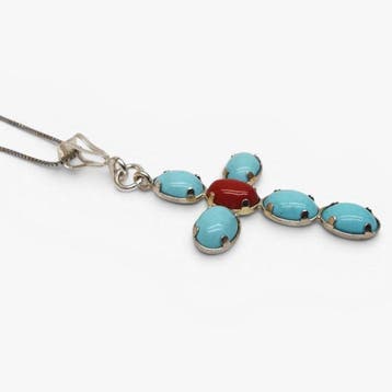 Turquoise - Zilver - Ketting met hanger - handgemaakt