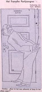 André Tardieu luistert mee achter een deur op spotprent, Verzenden