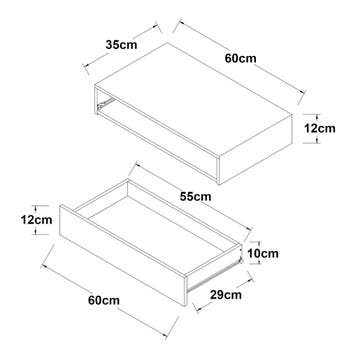 [en.casa] Wandplank Kärsämäki met lade 60x35x12 cm wit, Verzenden, Nieuw