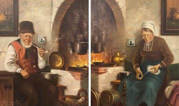 Rudolf Otto Franke (1926-1992) - (2x) Bauernpaar am Kamin, Antiek en Kunst