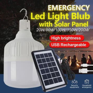 Draagbare LED Noodlamp met Zonnepaneel & USB - Oplaadbaar, E, Verzenden, Nieuw