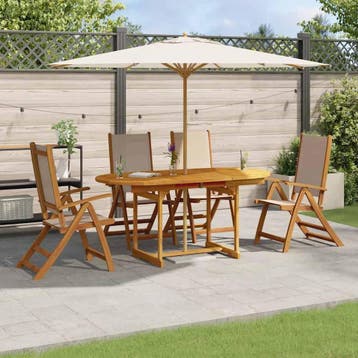 vidaXL 5-delige Tuinset massief acaciahout en textileen, Tuin en Terras, 4 zitplaatsen, Nieuw, Tuinset, Verzenden