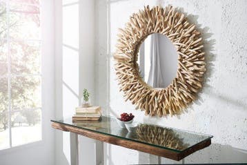 Handgemaakte teakhouten spiegel RIVERSIDE 80cm natuurlijk, Huis en Inrichting, Woonaccessoires | Spiegels, Ophalen of Verzenden