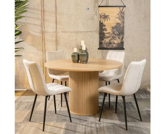 Combideal Eetkamerset: Ronde eettafel Nola eiken naturel 120, Huis en Inrichting, Tafels | Eettafels, Nieuw, Ophalen of Verzenden