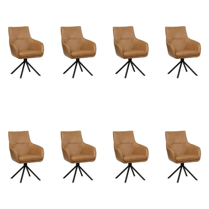 Set van 8 Leren draaibare eetkamerstoelen Fancy - Granada, Huis en Inrichting, Stoelen, Vijf, Zes of meer stoelen, Nieuw, Leer
