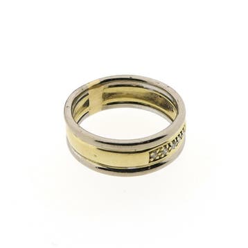 Bicolor brede gouden rijring met diamant; 0,10 ct., Gebruikt, 19 tot 20, Ophalen of Verzenden, Dame of Heer