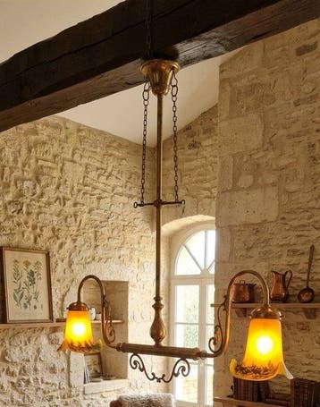Plafondlamp - Messing, Glas, Antiek en Kunst