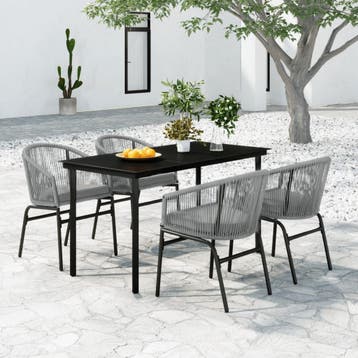 vidaXL 5-delige Tuinset grijs, 4 zitplaatsen, Kunststof, Verzenden, Nieuw