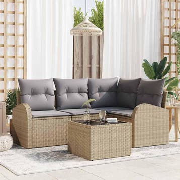 vidaXL Tuinbankenset met kussen 5 pcs Beige en lichtgrijs, Verzenden, Nieuw, Rotan, 5 zitplaatsen
