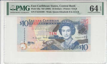 2008 East Caribbean States 10 Dollars Pick 48a Pmg Choice..., Verzenden