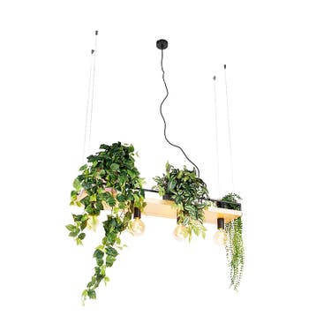 Industriële hanglamp zwart met hout 4-lichts - Shelf, Verzenden, Nieuw, Hout, Industrieel