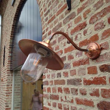Stallamp - boerderijlamp met schuine zwanenhals, Tuin en Terras, Buitenverlichting, Overige materialen, Minder dan 50 watt, Wandlamp