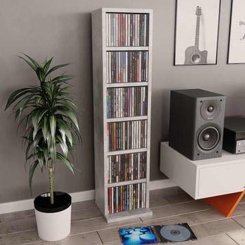 vidaXL Cd-kast 21x20x88 cm bewerkt hout betongrijs, Verzenden, Nieuw