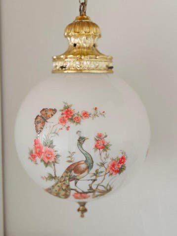 Plafondlamp - Opaline glas - Vintage Boheemse hanglamp