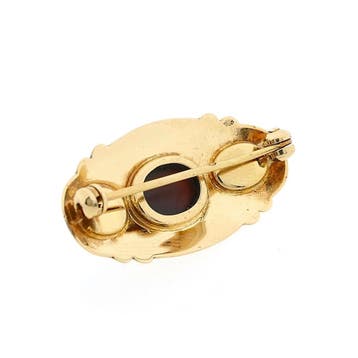 Vintage gouden broche met granaat, Sieraden, Tassen en Uiterlijk, Broches, Gebruikt, Ophalen of Verzenden, Met edelsteen, Goud
