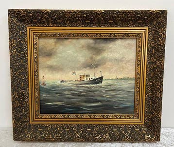 Wanddecoratie - Nederlands Schip op Zee - in Sierlijke Lijst