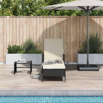 vidaXL Ligstoel poly rattan Zwart en Cream Wit, Verzenden, Nieuw