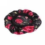 Zwart roze bloemen Satijnen Slaapmuts / Satin Hair Bonnet /, Ophalen of Verzenden, Nieuw