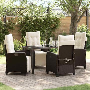 vidaXL Tuin eettafelset met kussen 5 pcs Bruin poly rattan, Tuin en Terras, Verzenden, Nieuw, Rotan, 5 zitplaatsen