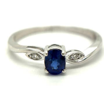 Ring - 14 karaat Witgoud - 0.53ct. tw. Saffier - Diamant, Nieuw