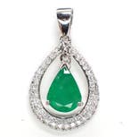 Hanger - 18 karaat Witgoud - 1.80ct. tw. Smaragd - Diamant -