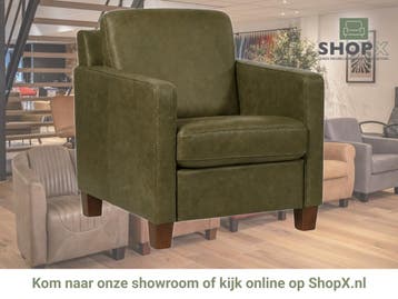 Leren fauteuil Smart - Vintage Olive (olijf/groen) - Poten, Huis en Inrichting, Nieuw, Ophalen of Verzenden, Bohemian, Eigentijds, Modern, Retro