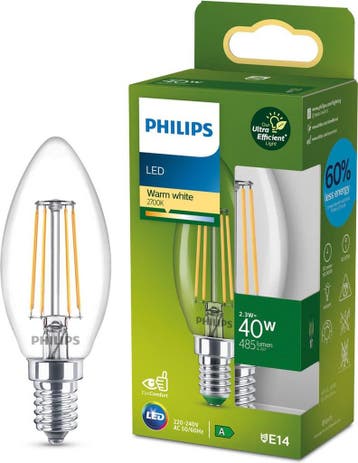 Philips Ultra Efficient LED kaarslamp Transparant - 40 W -, Ophalen of Verzenden, Zo goed als nieuw