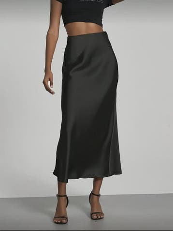 Elegante Satin Midi Rok met Hoge Taille en Draping - Veelzij, Verzenden, Nieuw