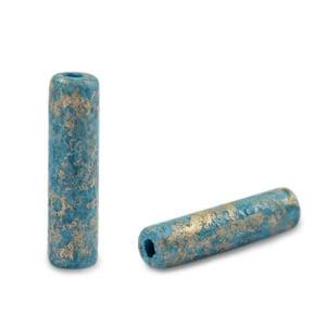 5x DQ Grieks keramiek kralen gold spot tube Ocean blue ca..., Ophalen of Verzenden, Nieuw, Kraal