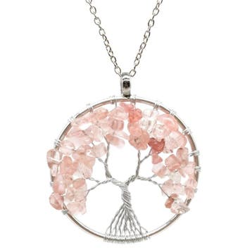 Fako Bijoux - Ketting - Chakra Reiki - Levensboom XL - Roze, Verzenden, Nieuw