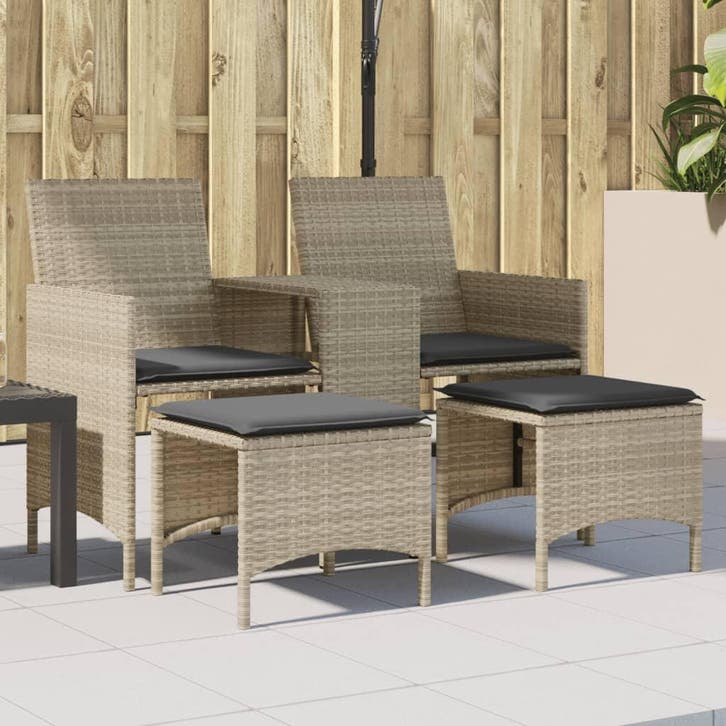 vidaXL Tuinbank 2-zits tafel en voetenbanken poly rattan, Tuin en Terras, Tuinsets en Loungesets, Nieuw, Verzenden