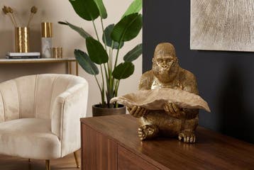 Sculptuur GORILLA 40cm bladkom goudbeige - 48063, Huis en Inrichting, Ophalen of Verzenden, Nieuw