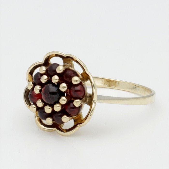 Ring - 14 karaat Geel goud Granaat, Sieraden, Tassen en Uiterlijk, Ringen