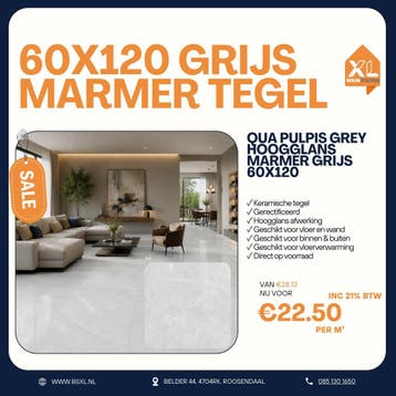 60x120 GRIJS MARMER - VOORRAAD = ACTIE TEGEL =GERECTIFICEERD, 60 cm of meer, Nieuw, Ophalen of Verzenden, 10 m² of meer