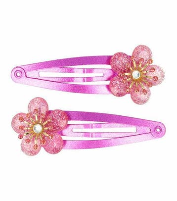 Haarspeld Klikklak 5cm - Bloem - Glitter Steentjes - Roze, Nieuw