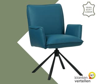 Leren draaibare eetkamerstoel Elite - Toledo Turquoise, 60 tot 90 cm, Nieuw, Leer, Ophalen of Verzenden