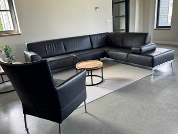Rolf Benz 310 Hoekbank – Leer - Direct leverbaar, Hoekbank, 300 cm of meer, Zo goed als nieuw, Dutch Design Kubistisch Minimalistischijdloos 