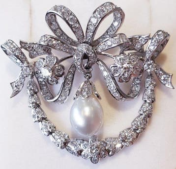 Broche - 18 karaat Witgoud - 10.00ct. tw. Diamant, Sieraden, Tassen en Uiterlijk