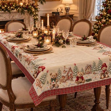 AA302 - Kerst Gobelin-tafelkleed – Teddyberen in het