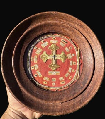Reliekhouder - Glas, Textiel, Hout - 1850-1900 - Heilige